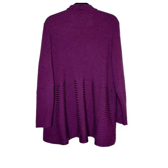 Eileen Fisher Ribbed Open Cardigan Sweater Merino Wool Women's Purple Size 2X